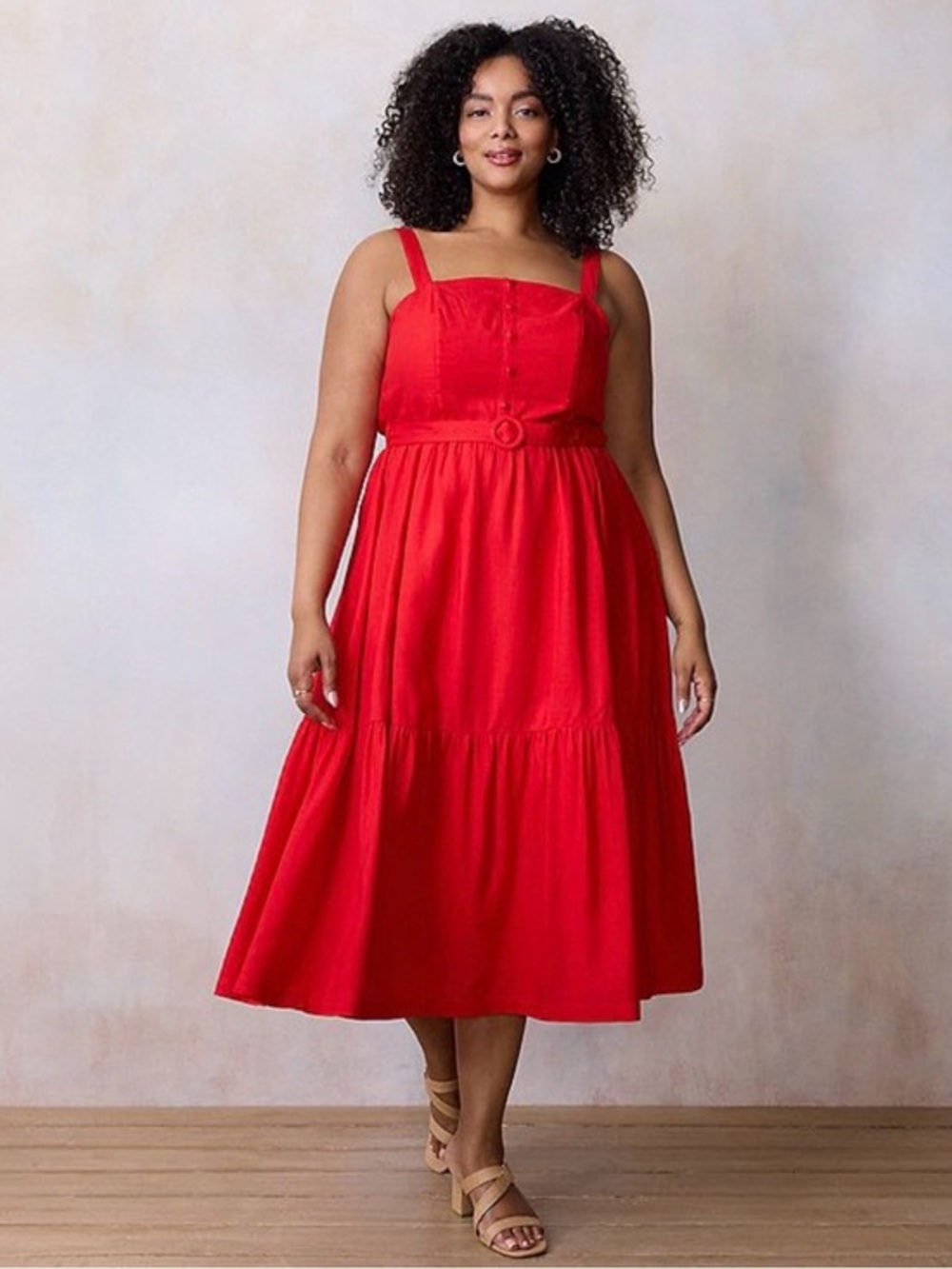 NEW…LC Lauren Conrad Red Sleeveless Belted Tiered Dress